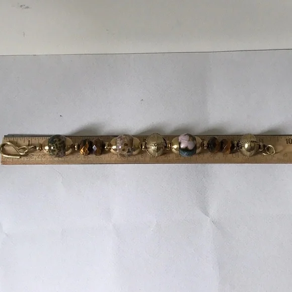 Ocean Jasper Tiger Eye Solid Brass Beads Artisan Made Beach Look Bracelet